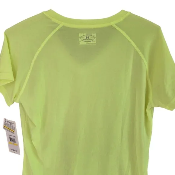 NWT Under Armour Womens Medium HeatGear V-Neck Semi-Fitted Shirt Neon Yellow - Picture 5 of 10